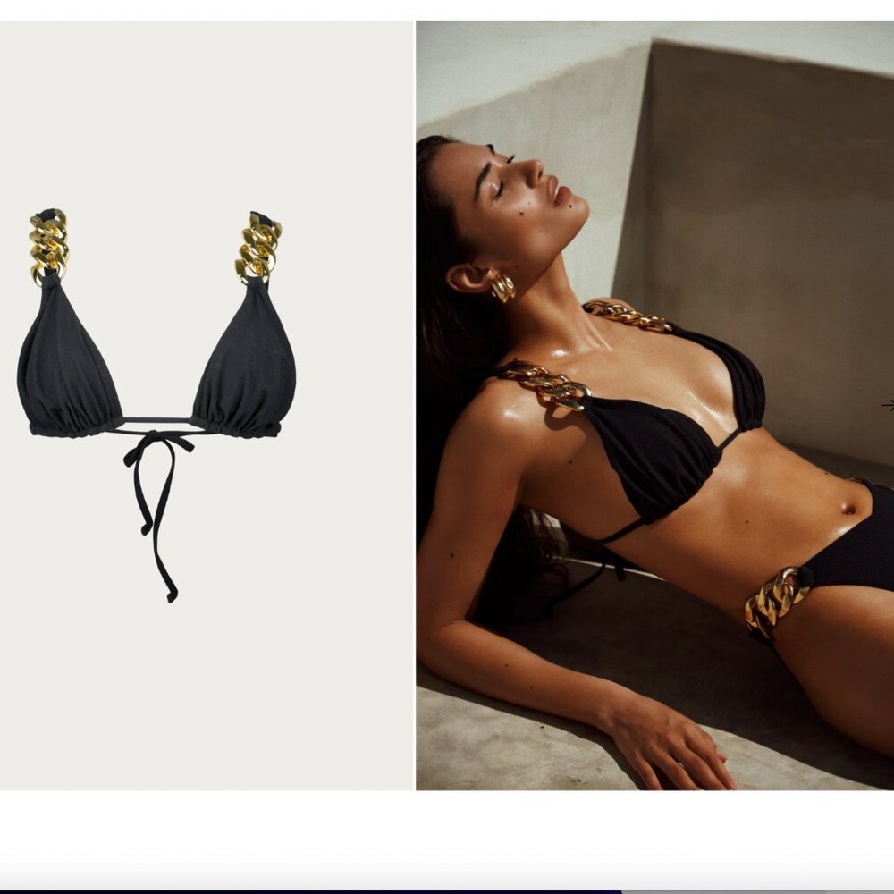 SAME Black and Gold Chain Bathing Suit (Top + Bottom) NWT / Never Worn